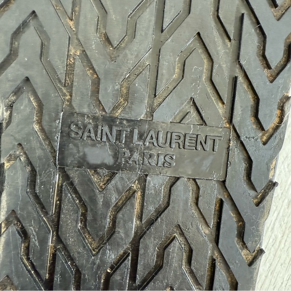 Saint Laurent 37.5 Jam Flat Slingback sandals black leather gold luxury summer - Picture 9 of 16